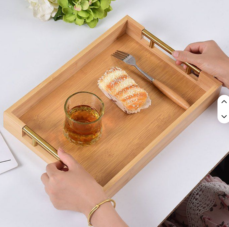 3-Tier Bamboo Serving Tray Set – Wooden Breakfast, Food & Tea Serving Trays with Handles Natural Bamboo Rectangular Serving Tray