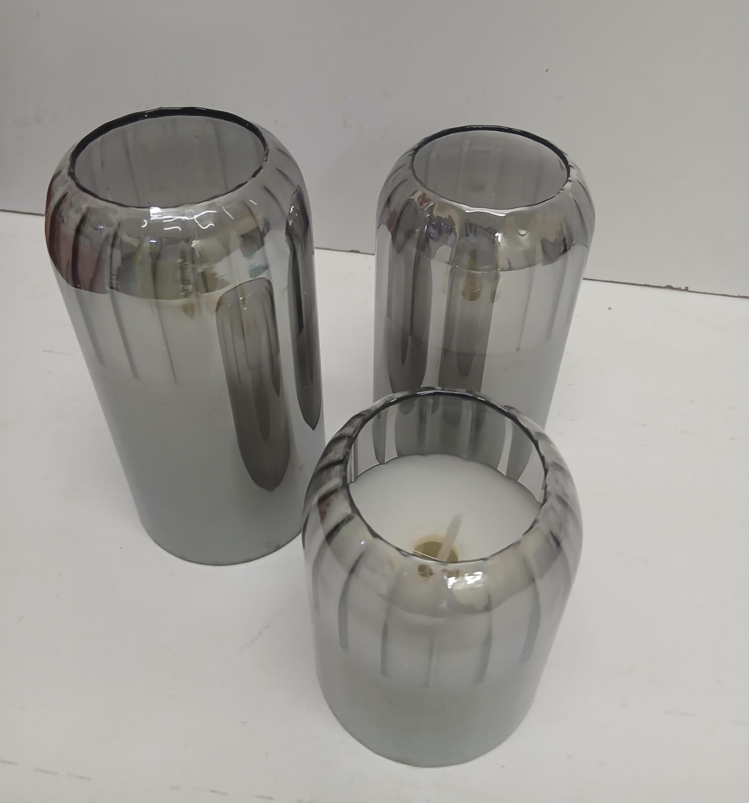 Hot Sale  3-in-1 Advanced Glass LED Candle Decorative Light – Grey | Modern Home & Halloween Decor
