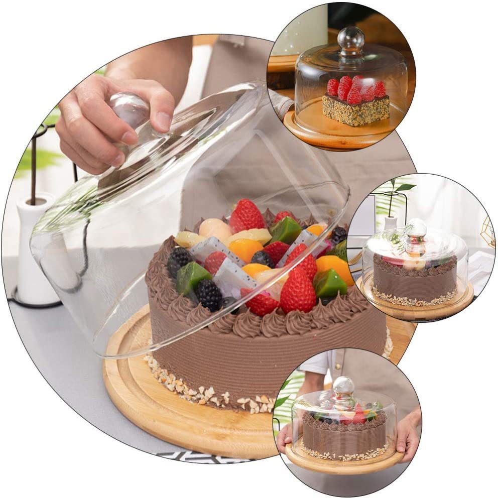 Dome Shape Glass Cake Cover with Bamboo Base – Borosilicate Cake Display & Food Serving Cover-28 cm Diameter Elegant dome-shaped design