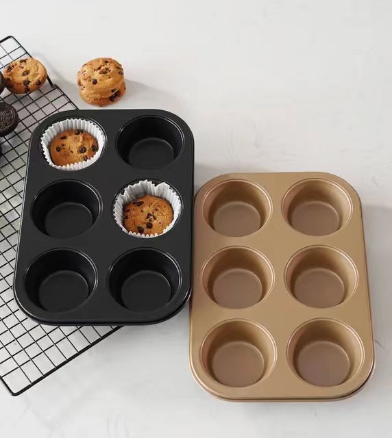 6-Hole Non-Stick Doughnut & Cupcake Baking Tray – Metallic Baking Pan, Reusable and durable and Evenly shaped baking cavities