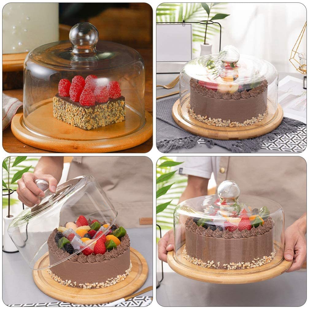 Dome Shape Glass Cake Cover with Bamboo Base – Borosilicate Cake Display & Food Serving Cover-28 cm Diameter Elegant dome-shaped design