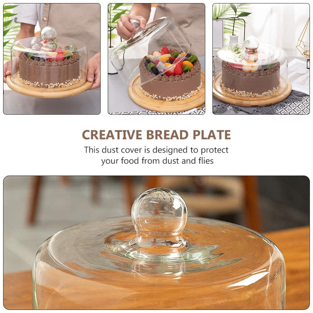 Dome Shape Glass Cake Cover with Bamboo Base – Borosilicate Cake Display & Food Serving Cover-28 cm Diameter Elegant dome-shaped design