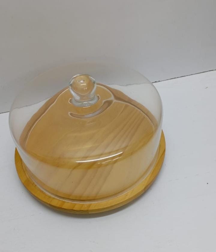 Dome Shape Glass Cake Cover with Bamboo Base – Borosilicate Cake Display & Food Serving Cover-28 cm Diameter Elegant dome-shaped design