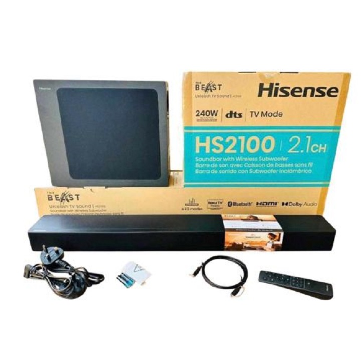 Hisense Soundbar HS2100 Deep Bass-240W Dolby Digital Audio Home Cinema Sound bar 240 Watts 2.1 Ch HisenseHS2100  Hisense Sound bar HS2100 System Audio System 2.1CH wireless subwoofer+TV Guard +Bracket