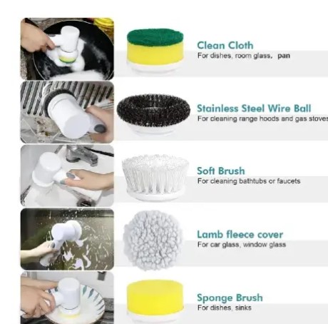 Multi-Functional Electric Cleaning Brush 5 in 1 Magic Power Scrubber Household Cleaning Tools Spin Scrubber with Buffer Polisher, for Bathroom, Shower, Tub, Kitchen Floor Electric Spin Scrubber 5.0