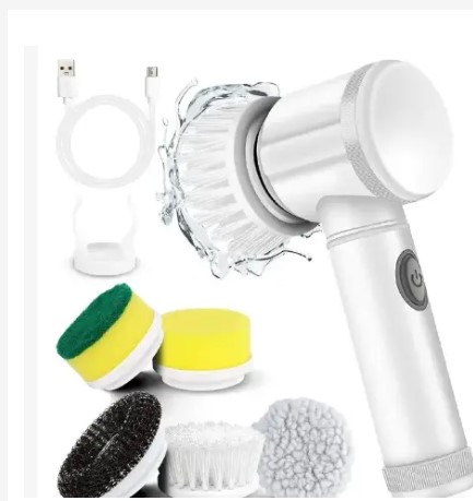Multi-Functional Electric Cleaning Brush 5 in 1 Magic Power Scrubber Household Cleaning Tools Spin Scrubber with Buffer Polisher, for Bathroom, Shower, Tub, Kitchen Floor Electric Spin Scrubber 5.0