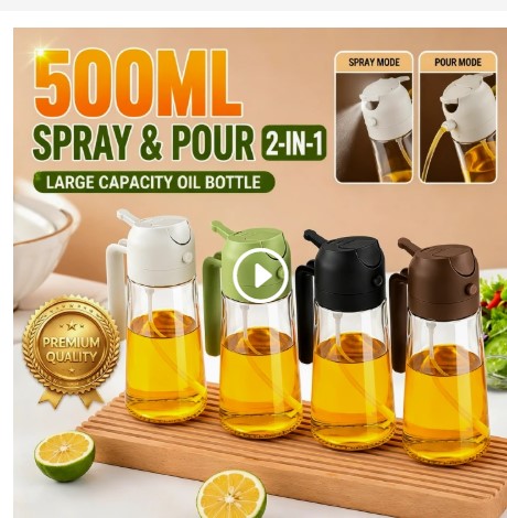 600ml 2 in 1 Oil Spray Bottle Helps control oil usage for healthier cooking Fine mist spray for even distribution Ideal for air fryer, frying, baking, grilling & salads Made from food-grade, safe mate