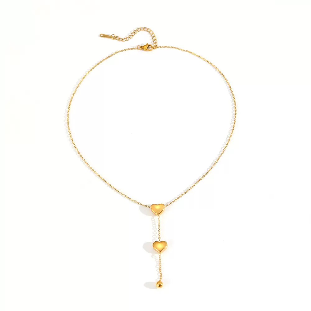 Dainty Gold Heart Drop Necklace – Minimalist Stainless Steel/Gold Plated Y-Chain Necklace, Romantic Gift Idea