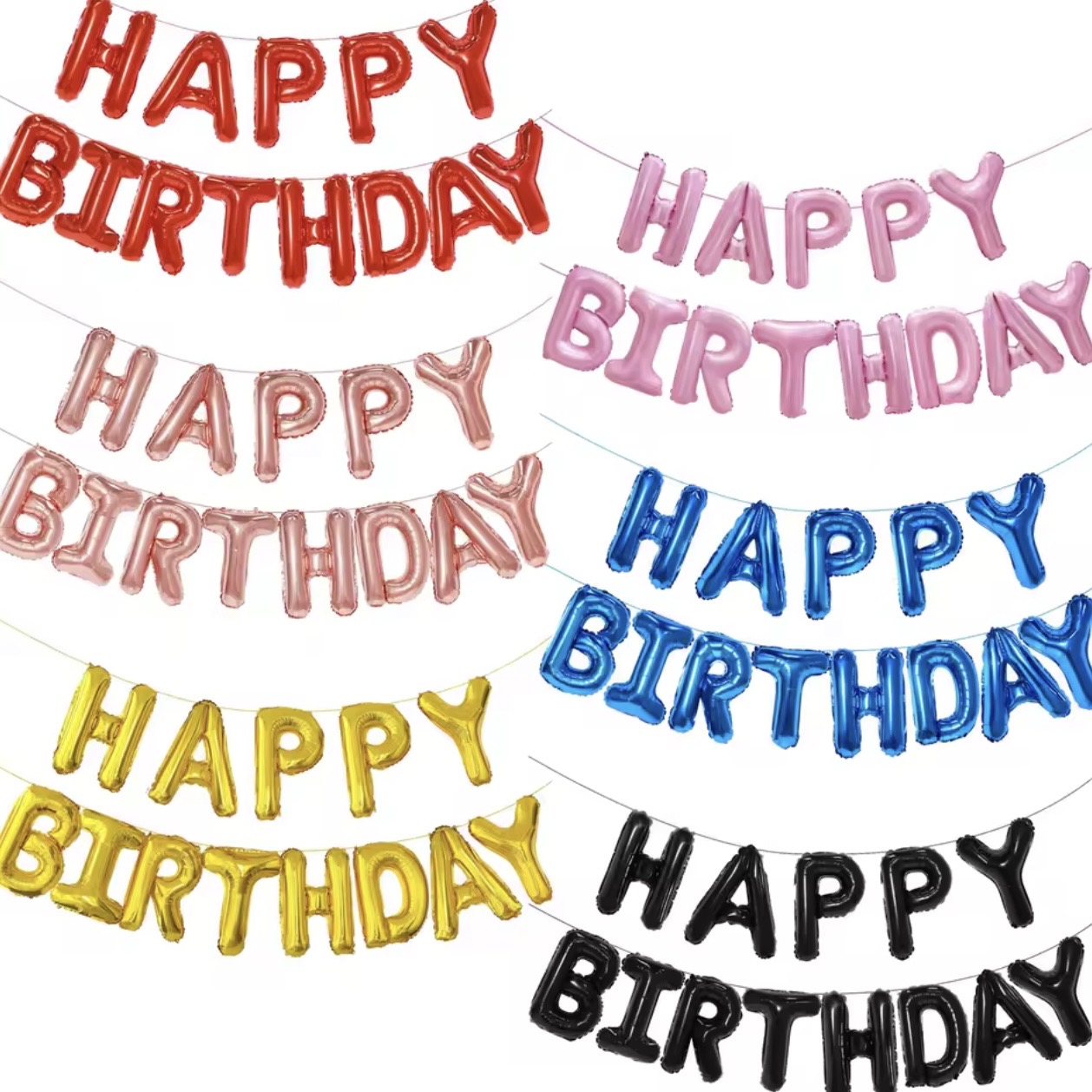 Gold Foil Happy Birthday Letter Balloons – Hanging Banner Set for Party Supplies & Photo Backdrops
