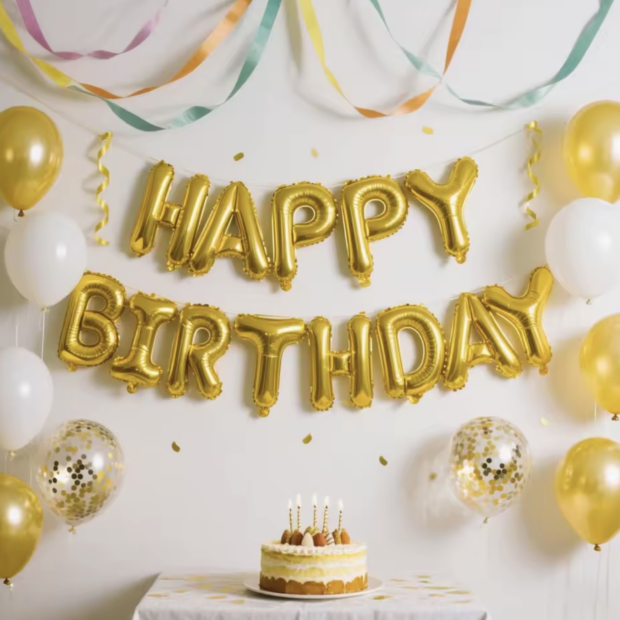 Gold Foil Happy Birthday Letter Balloons – Hanging Banner Set for Party Supplies & Photo Backdrops