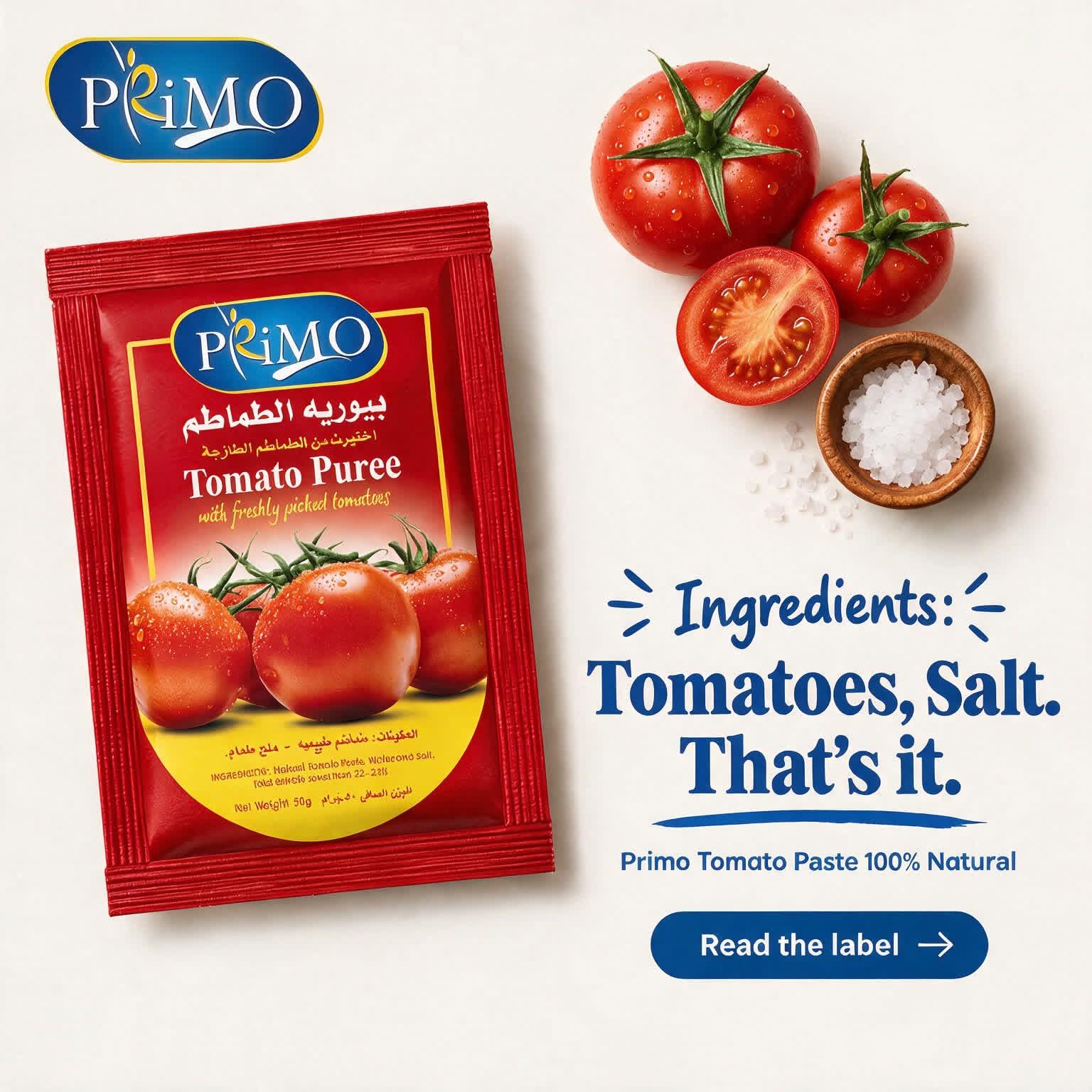 Primo Tomato paste Made with Freshly Picked Tomatoes - Rich & Authentic Cooking Sauce Base