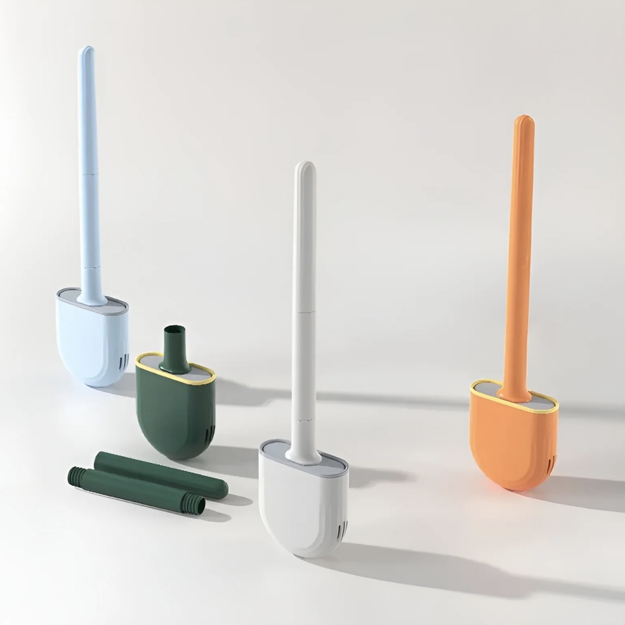 Flexible Silicone Toilet Brush and Holder Set – Wall-Mounted or Free-Standing Deep Cleaning Bowl Scrubber