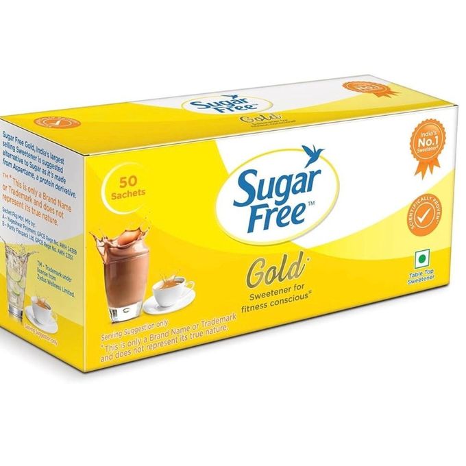 Sugar Free Gold Low-Calorie Sweetener, 50 Sachets | Aspartame-Based Table Top Sweetener for Tea, Coffee & Fitness Conscious