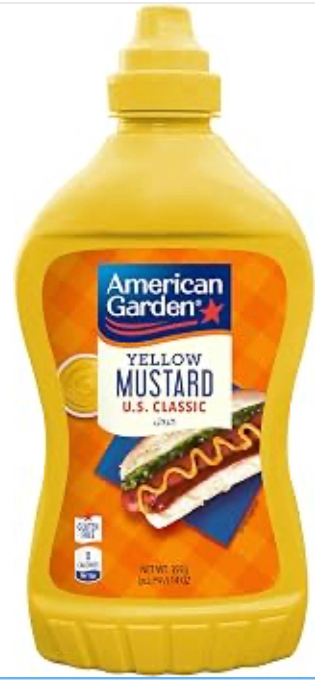 American Garden U.S. Classic Yellow Mustard, 397g | Smooth & Tangy Prepared Mustard Sauce for Hot Dogs, Burgers & Sandwiches