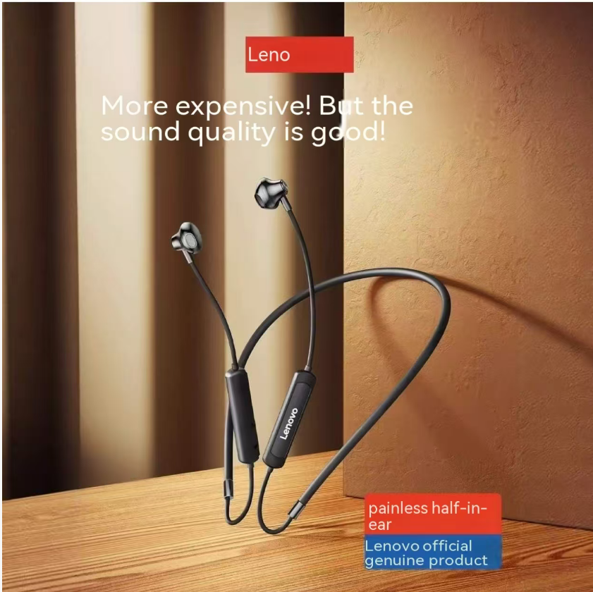 Lenovo SH1 Upgraded Semi-In-Ear Sports Neckband Bluetooth Earbuds with Bluetooth 5.3, Dual-Ear Neckband Design