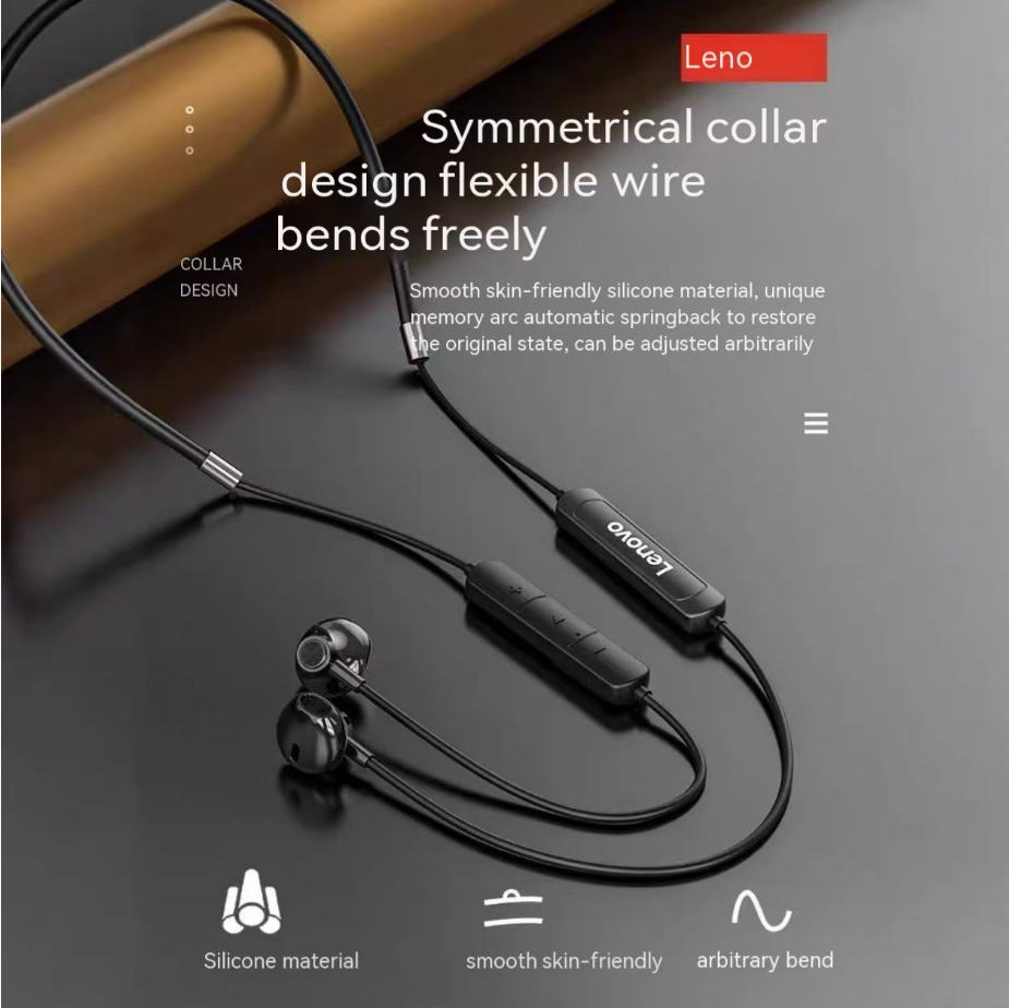 Lenovo SH1 Upgraded Semi-In-Ear Sports Neckband Bluetooth Earbuds with Bluetooth 5.3, Dual-Ear Neckband Design