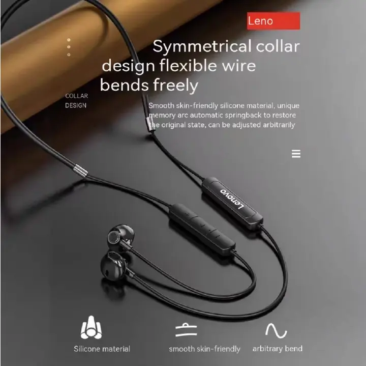 Lenovo SH1 Upgraded Semi-In-Ear Sports Neckband Bluetooth Earbuds with Bluetooth 5.3, Dual-Ear Neckband Design