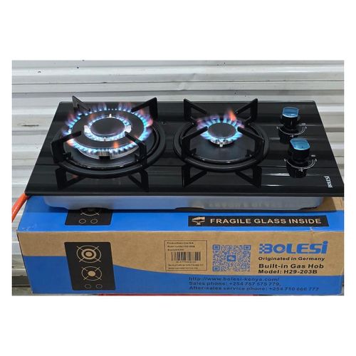 Bolesi Built-In 2 Burner Gas Hob Cooker with Glass Top – Black – H29-203B