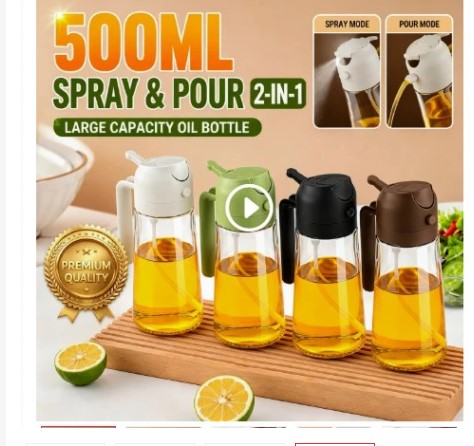 🍒2 in 1 Oil Jar Sprayer & Dispenser 600ml – Premium Kitchen Oil Control Bottle🩸🩸modern kitchen essential designed for precision, convenience, and healthier cooking habits. Whether you are frying, g