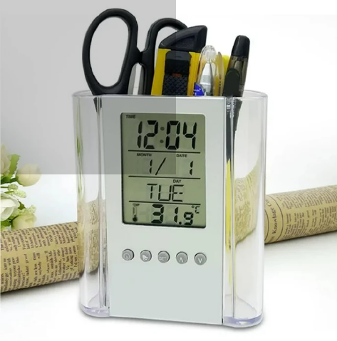 Pen Pencil Holder/organizer, Digital LCD Desk Pen Holder, Calendar, Timer, clock, thermometer Desktop Electronic Office stationary organizer, office giftset, bedroom table organizer