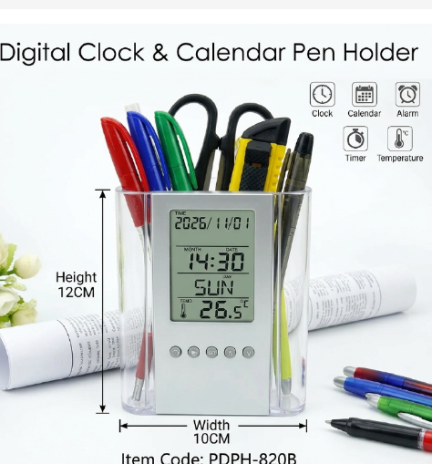 Pen Pencil Holder/organizer, Digital LCD Desk Pen Holder, Calendar, Timer, clock, thermometer Desktop Electronic Office stationary organizer, office giftset, bedroom table organizer