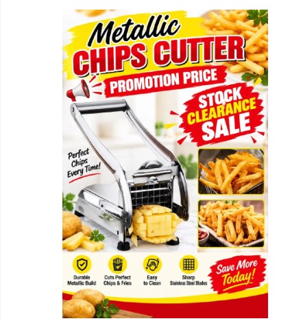 Metallic Chips Cutter – Manual Potato Chips Slicer, Fast and convenient potato slicing, Uniform chip sizes for even cooking, No electricity required