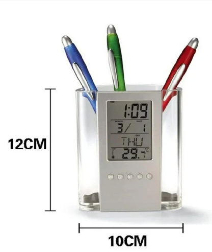 Pen Pencil Holder/organizer, Digital LCD Desk Pen Holder, Calendar, Timer, clock, thermometer Desktop Electronic Office stationary organizer, office giftset, bedroom table organizer