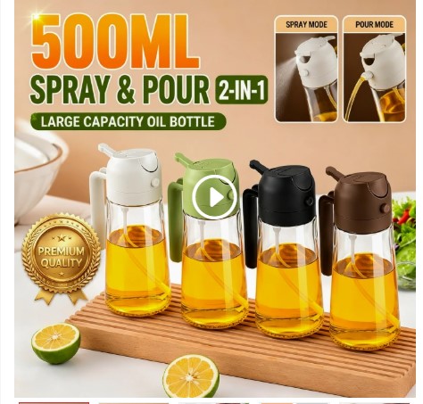 🍒2 in 1 Oil Jar Sprayer & Dispenser 600ml – Premium Kitchen Oil Control Bottle🩸🩸modern kitchen essential designed for precision, convenience, and healthier cooking habits. Whether you are frying, g