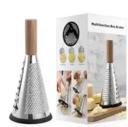 4-Sided Stainless Steel Kitchen Grater with Wooden Handle – Durable Multi-Surface Vegetable & Cheese Grater, Rust-Resistant Manual Kitchen Tool for Effortless Food Preparation 5.0