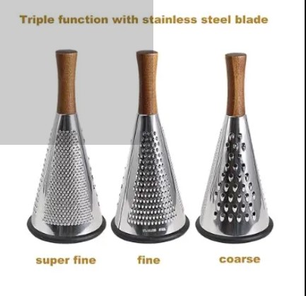 4-Sided Stainless Steel Kitchen Grater with Wooden Handle – Durable Multi-Surface Vegetable & Cheese Grater, Rust-Resistant Manual Kitchen Tool for Effortless Food Preparation 5.0
