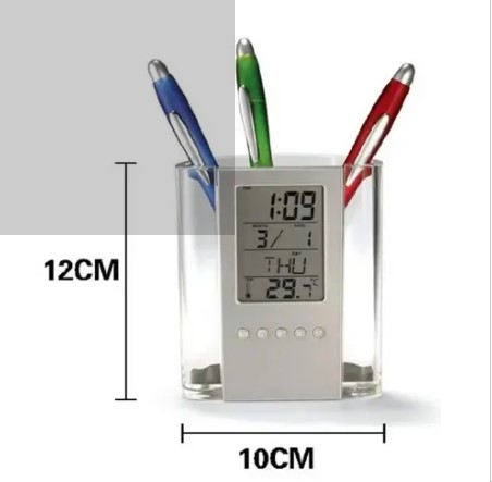 Pen Pencil Holder/organizer, Digital LCD Desk Pen Holder, Calendar, Timer, clock, thermometer Desktop Electronic Office stationary organizer, office giftset, bedroom table organizer