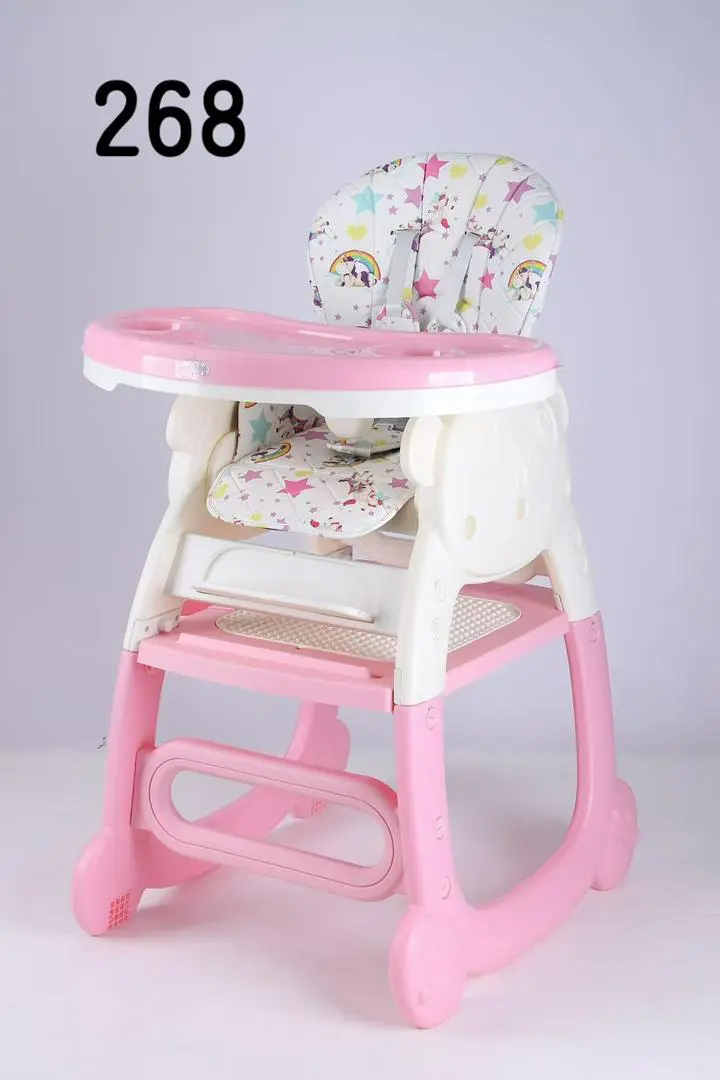 3 in 1 Baby Feeding Chair with Removable Tray Adjustable Height Comfortable Seat Safety Harness Convertible High Chair Toddler Dining Chair Stable Support