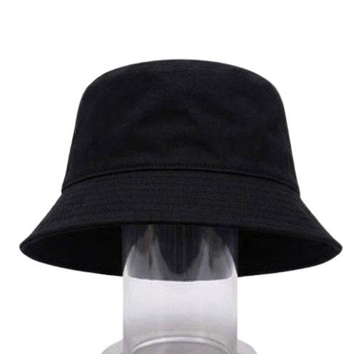 Unisex Plain Cotton Outdoor Sun Bucket Hat - Black