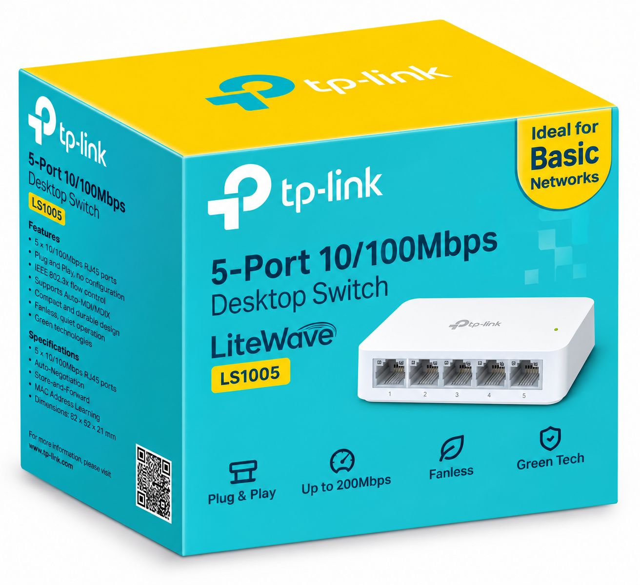 TP-Link LS1005 5-Port 10/100Mbps Ethernet Switch – Unmanaged Desktop Network Switch