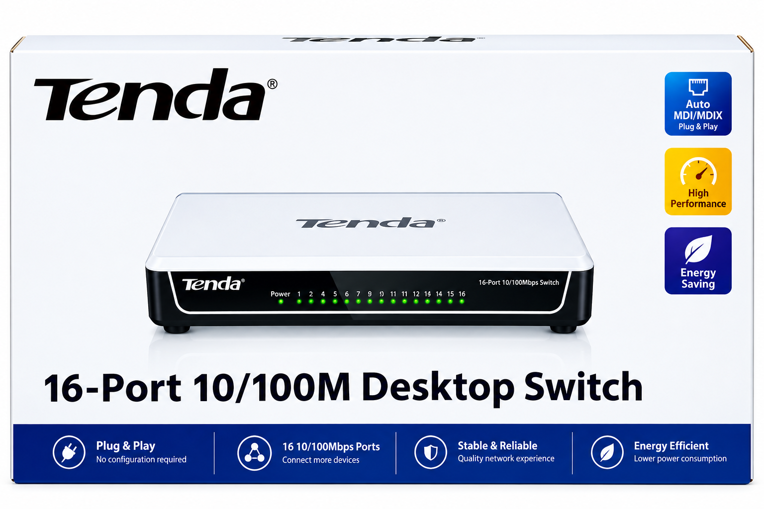 Tenda S16 16-Port 10/100Mbps Ethernet Switch – Unmanaged Desktop Network Switch