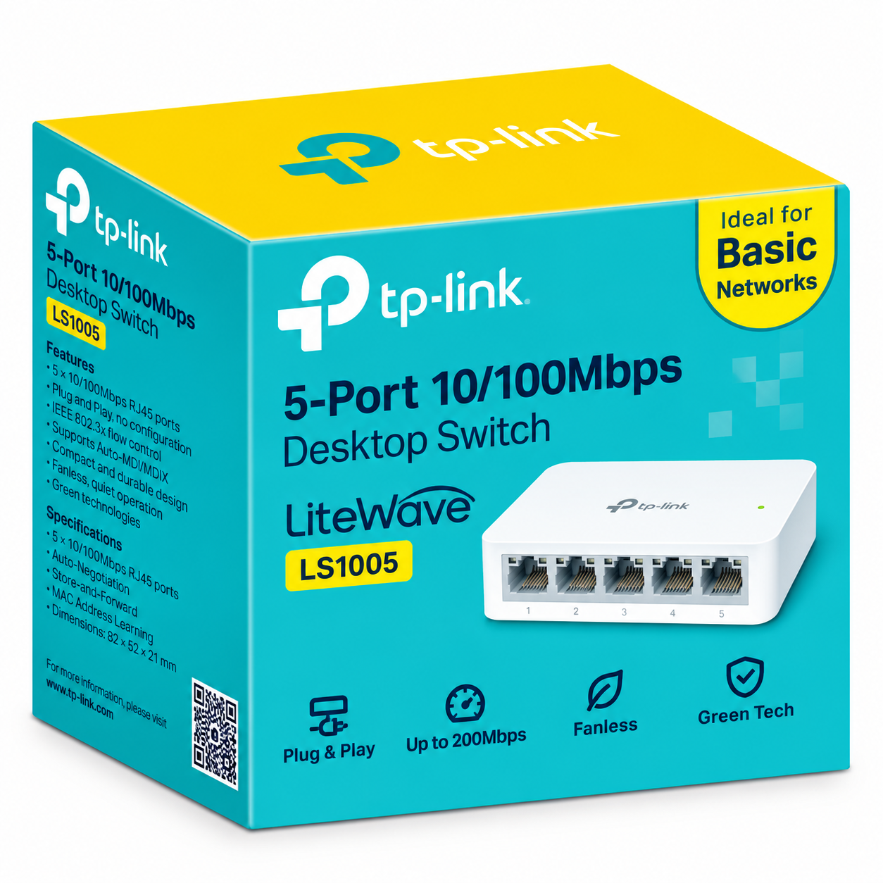 TP-Link LS1005 5-Port 10/100Mbps Ethernet Switch – Unmanaged Desktop Network Switch