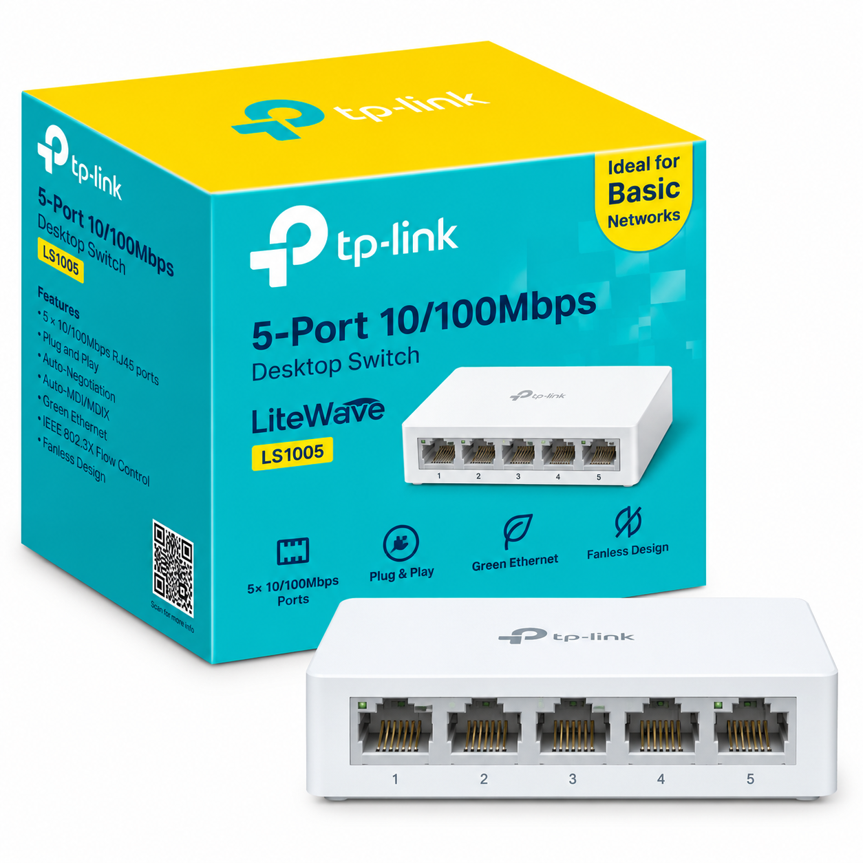 TP-Link LS1005 5-Port 10/100Mbps Ethernet Switch – Unmanaged Desktop Network Switch