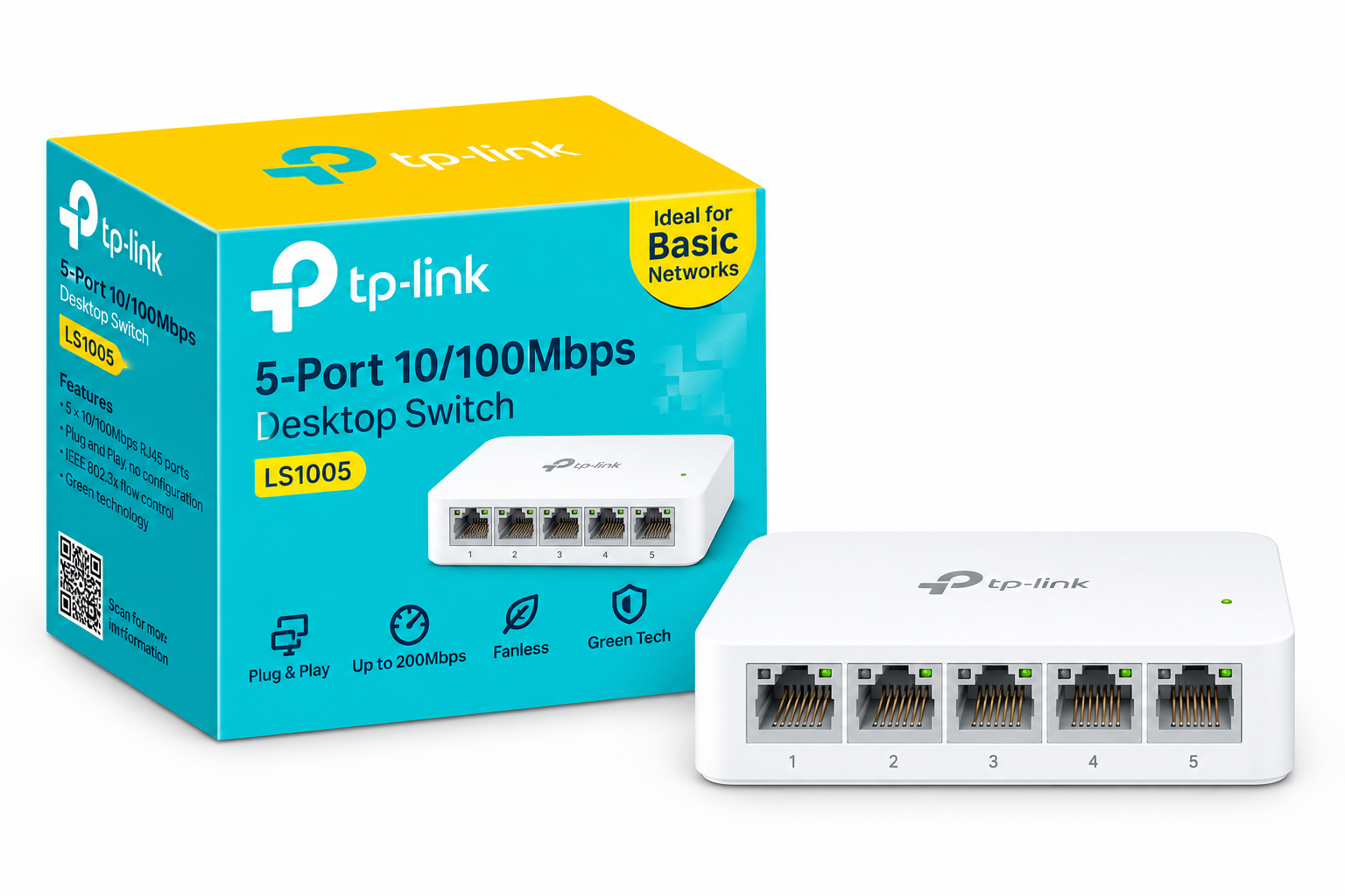 TP-Link LS1005 5-Port 10/100Mbps Ethernet Switch – Unmanaged Desktop Network Switch