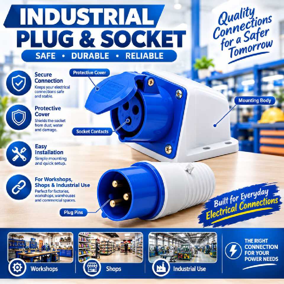 industerial Soket 32A is a robust and versatile electrical solution designed for both home and industrial use. Crafted from a durable plastic ceramic case with electrolytic copper
