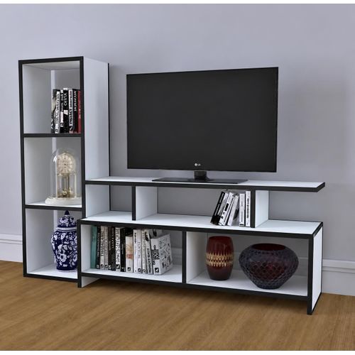 WHITE MODERN STYLISH WOODEN TV STAND - TV'S UPTO 65 inch (2 PCs with black lipping)