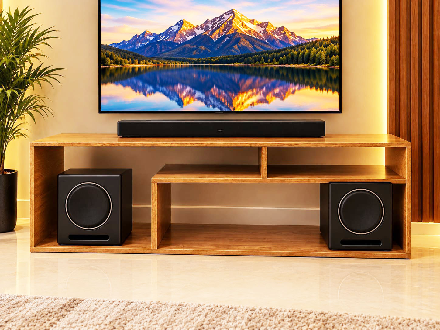 WHITE MODERN STYLISH WOODEN TV STAND - TV'S UPTO 65 inch (2 PCs with black lipping)