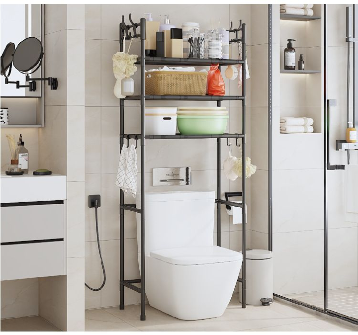 Nunix 3 Layer Metallic Bathroom Storage Rack Floor Standing Toilet Rack Over The Toilet Rack Organizer With Guardrail Bathroom Organizer Free Standing Space Saver Stands Rack