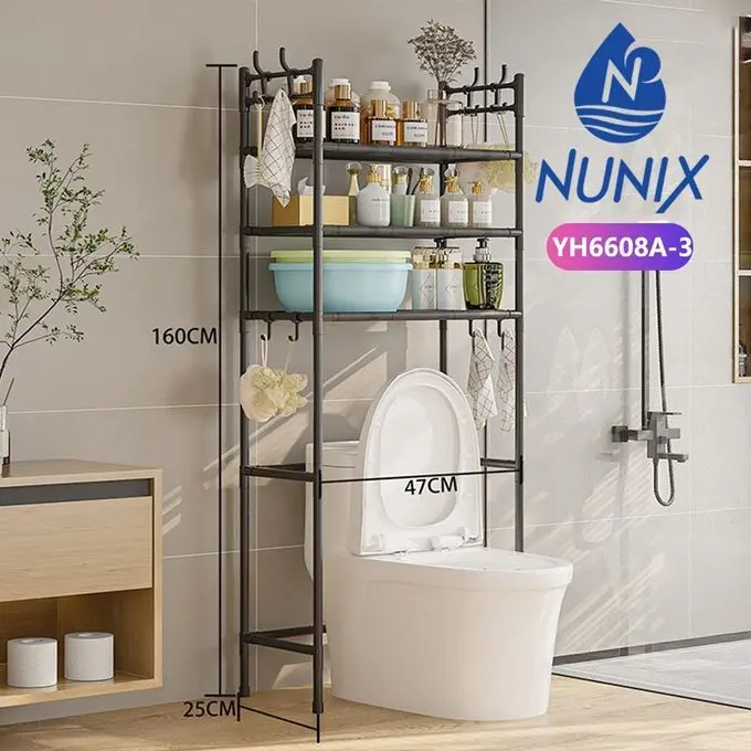 Nunix 3 Layer Metallic Bathroom Storage Rack Floor Standing Toilet Rack Over The Toilet Rack Organizer With Guardrail Bathroom Organizer Free Standing Space Saver Stands Rack