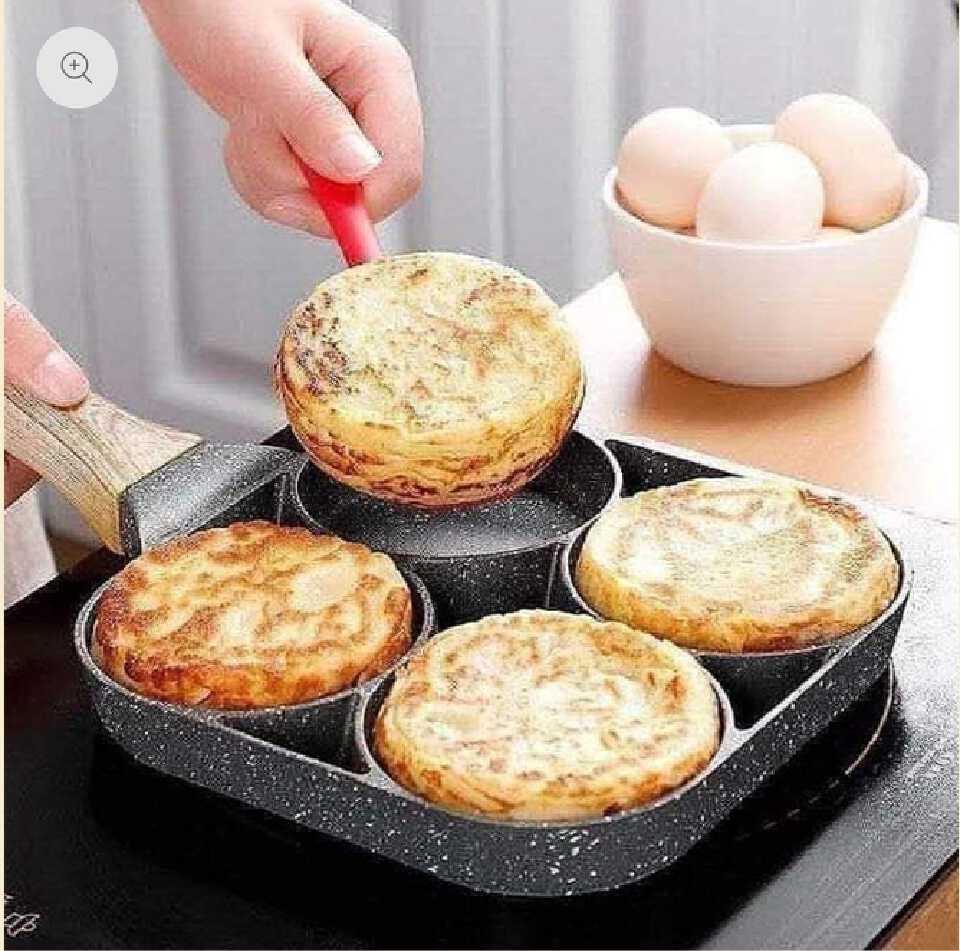4 Compartment Nonstick Pancake Pan - Allows you to cook 4 pancakes at once with consistent size and shape. Ideal for batch cooking and breakfast for multiple people.