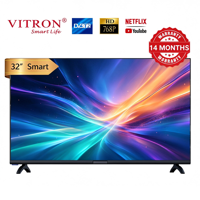 Vitron 32 Inch QLED TV Frameless Smart TV HD Netflix TV HTC3288QS Youtube Television DVB-T2 Android 16 AC Energy Saving Television 1G+8G
