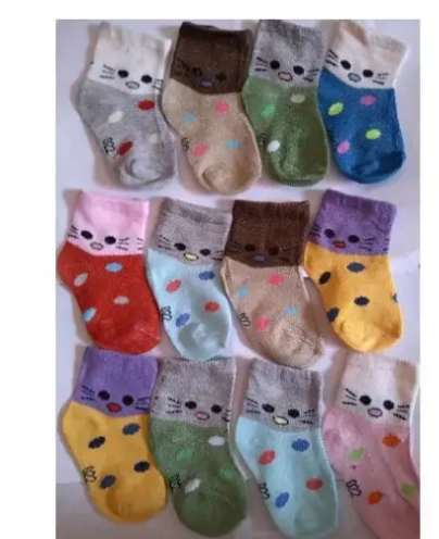 12 Pairs/lot Baby Socks 0-12 Months Assorted colours