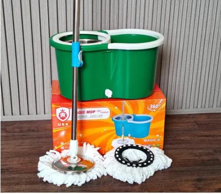 Magic 360° Rotating Metallic Spin Mop - Professional Floor Cleaning System with Stainless Steel Basket - Dual-Drive Spin Bucket with 2 Microfiber Mop Heads