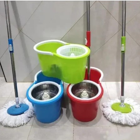 Magic 360° Rotating Metallic Spin Mop - Professional Floor Cleaning System with Stainless Steel Basket - Dual-Drive Spin Bucket with 2 Microfiber Mop Heads