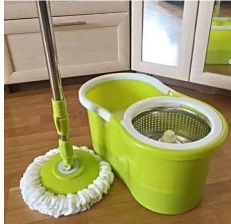 Magic 360° Rotating Metallic Spin Mop - Professional Floor Cleaning System with Stainless Steel Basket - Dual-Drive Spin Bucket with 2 Microfiber Mop Heads