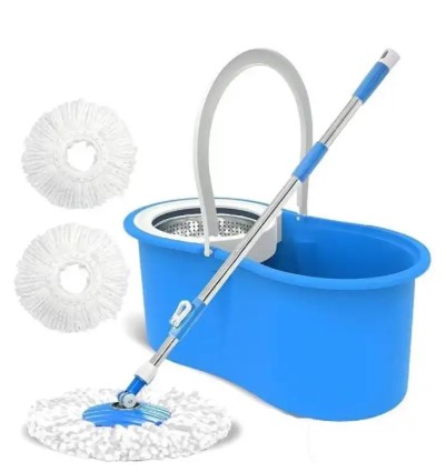 Magic 360° Rotating Metallic Spin Mop - Professional Floor Cleaning System with Stainless Steel Basket - Dual-Drive Spin Bucket with 2 Microfiber Mop Heads